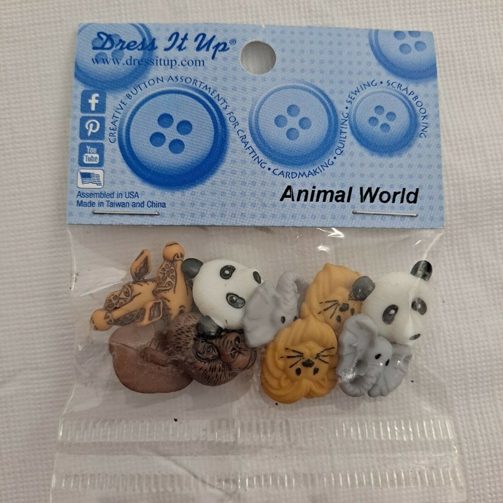 Animal Buttons 10 Piece Panda Elephant Giraffe Lion Gorilla Dress It Up brand
